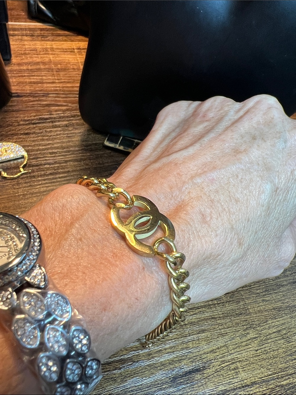 Gold Chain Link Bracelet with Iconic Interlocking Logo
